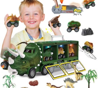 Dinosaur Transport Toy Truck Pull Back Vehicles Dino Container Storage Car Model Lighting Music Kids Boys Children Birthday Gift